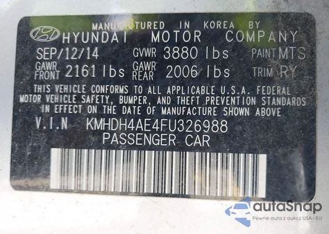 2015 Hyundai Elantra Limited z USA, uszkodzony, nr VIN KMHDH4AE4FU326988